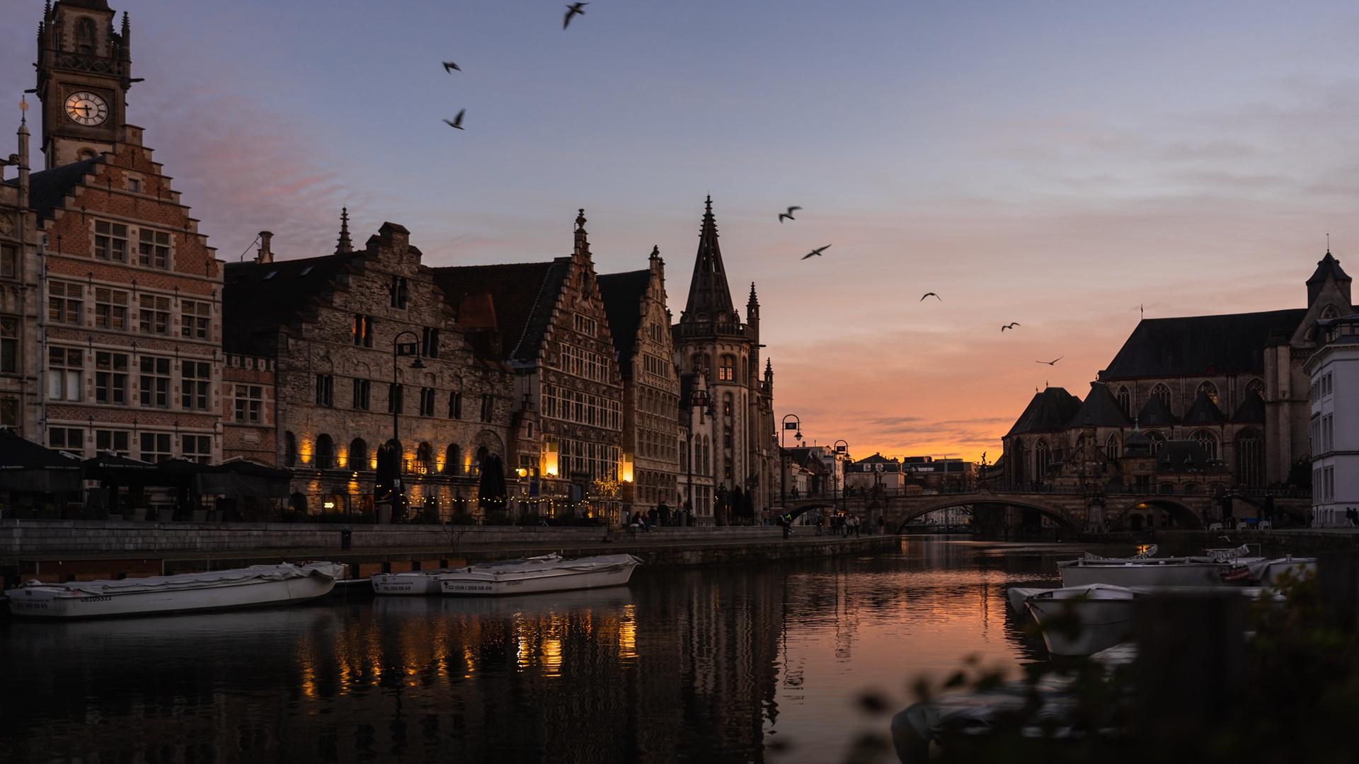 Vibrant Ghent by nightfall.