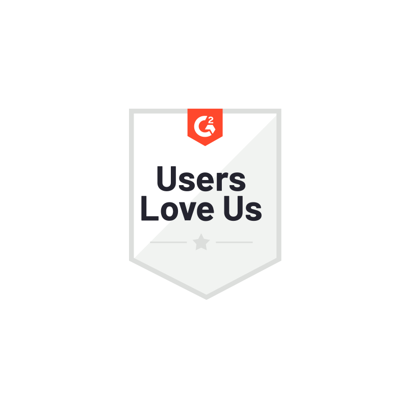 G2Crowd Users Love Us badge with a red circle and a white star on a black background.