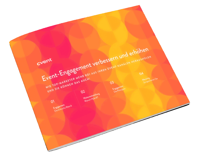 A book cover of event engagement with a black background and orange, yellow, and pink circles.