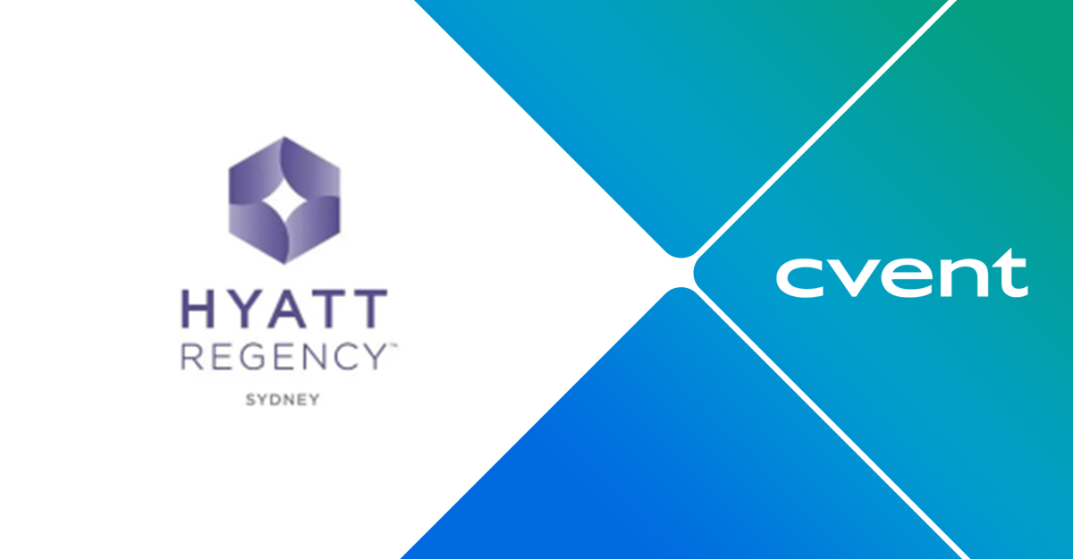 Hyatt Regency Sydney Event logo with a blue and green background and a purple diamond logo.