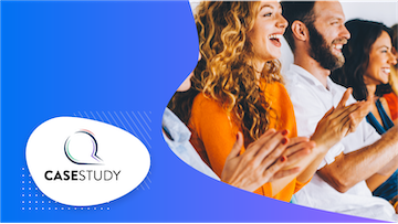 Group of people clapping with CASESTUDY written on the left side of the image with blue background.