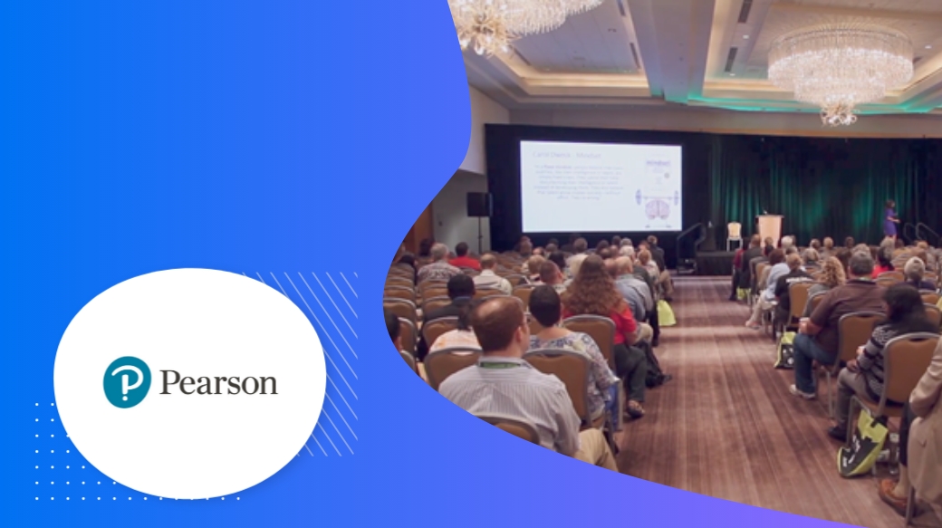 Slide 1 copy 4: Pearson logo with a blurred image of people attending a conference.