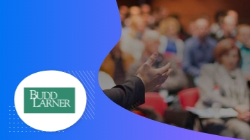 Budd Larner logo with hand gesturing above a crowd of people.