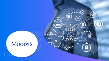 Moody's infographics showing the company's logo and a globe with data points and icons.