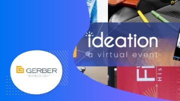 Gerber technology, Ideation, a virtual event text on a blue background with a collage of pictures.