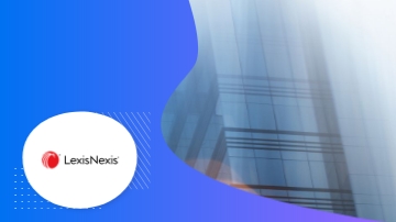 A logo for LexisNexis is on a blue background with an architectural building in the background.
