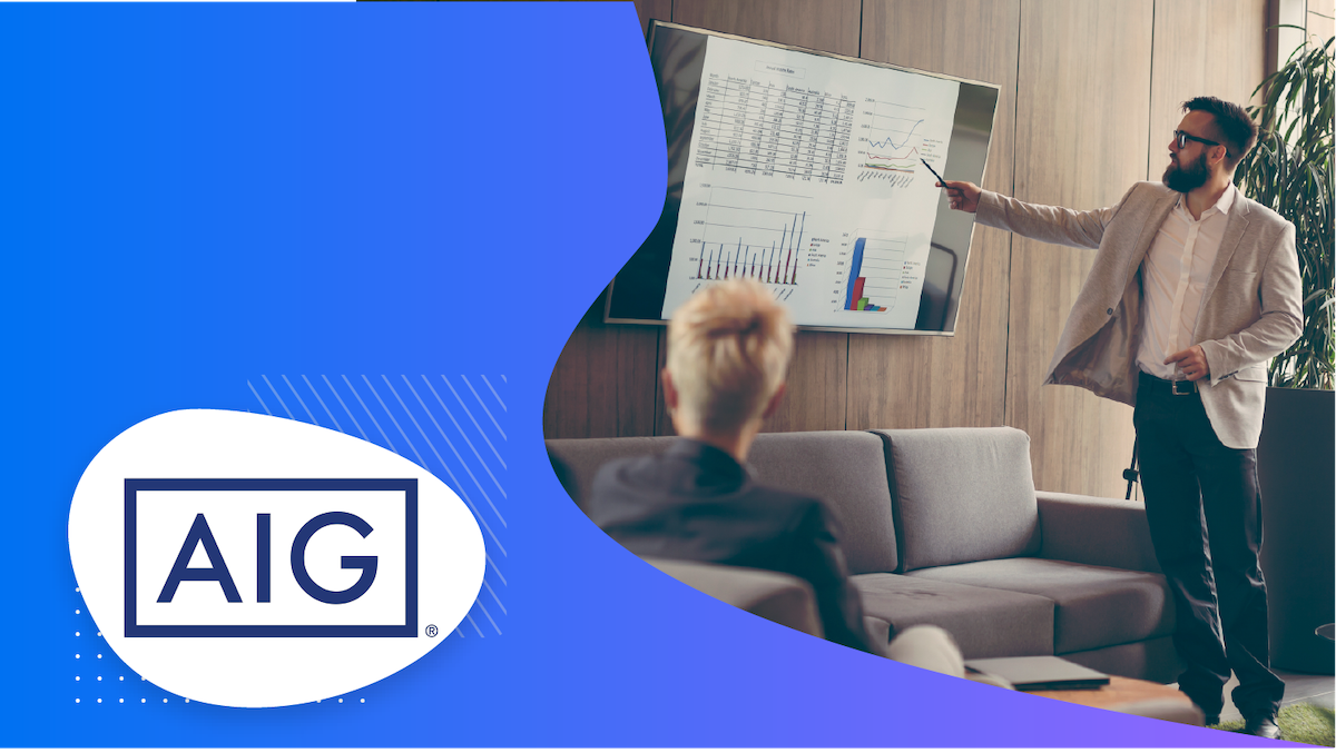 AIG's logo with an image of a man giving a presentation in a meeting room.