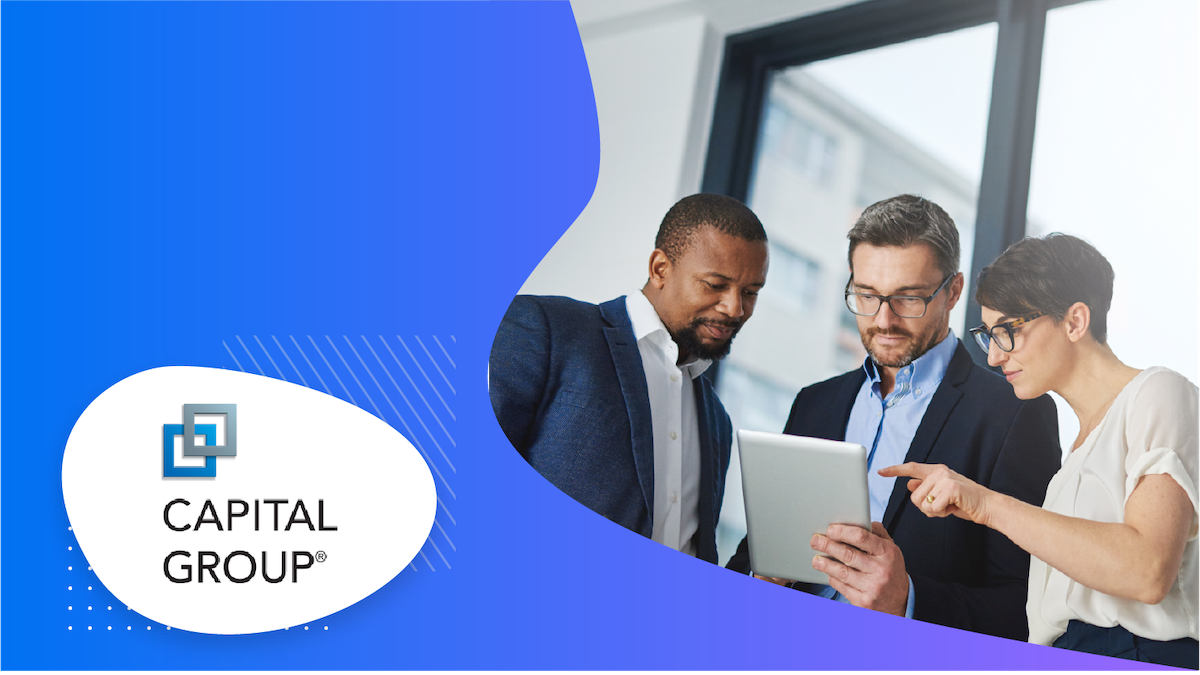 Capital Group banner with image of two men and a woman looking at a tablet.