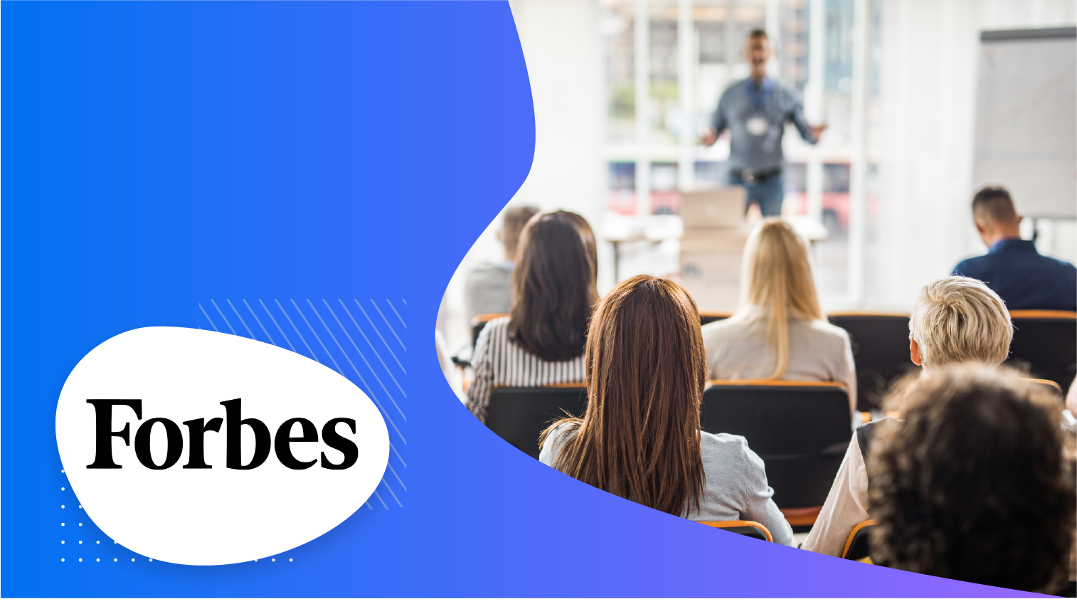 A group of people sit in a room, and the word "Forbes" is written in black.