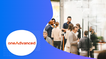 One advanced logo with a group of people in a blurred background, an advertisement for One Advanced.