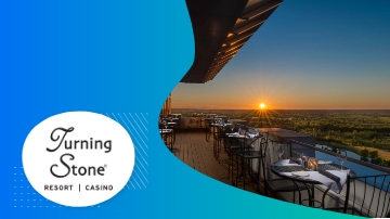 Turning Stone Resort Casino's terrace with scenic views and sunset ambiance for a luxury experience.