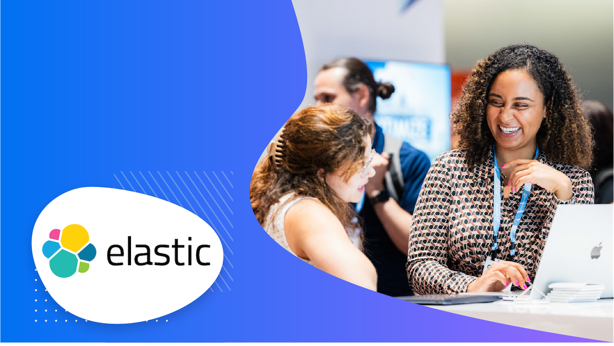 Thumbnail image with Elastic logo and two women chatting at a trade show