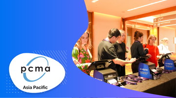 PCMA thumbnail with company logo and event check-in