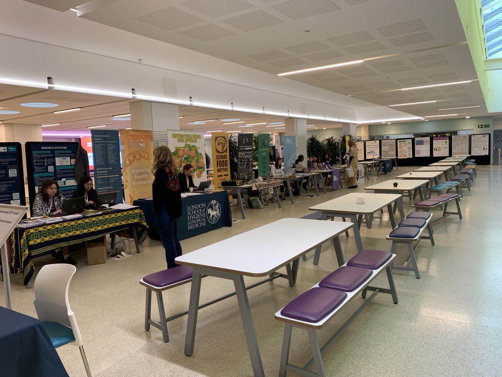 Univ of Westminster event setup with tables and chairs