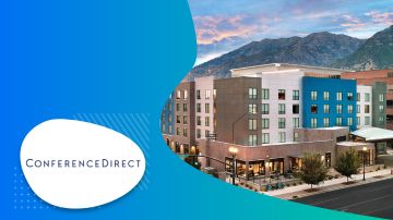 ConferenceDirect logo and image of a hotel