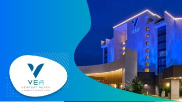 logo for VEA and pictures of hotel exterior