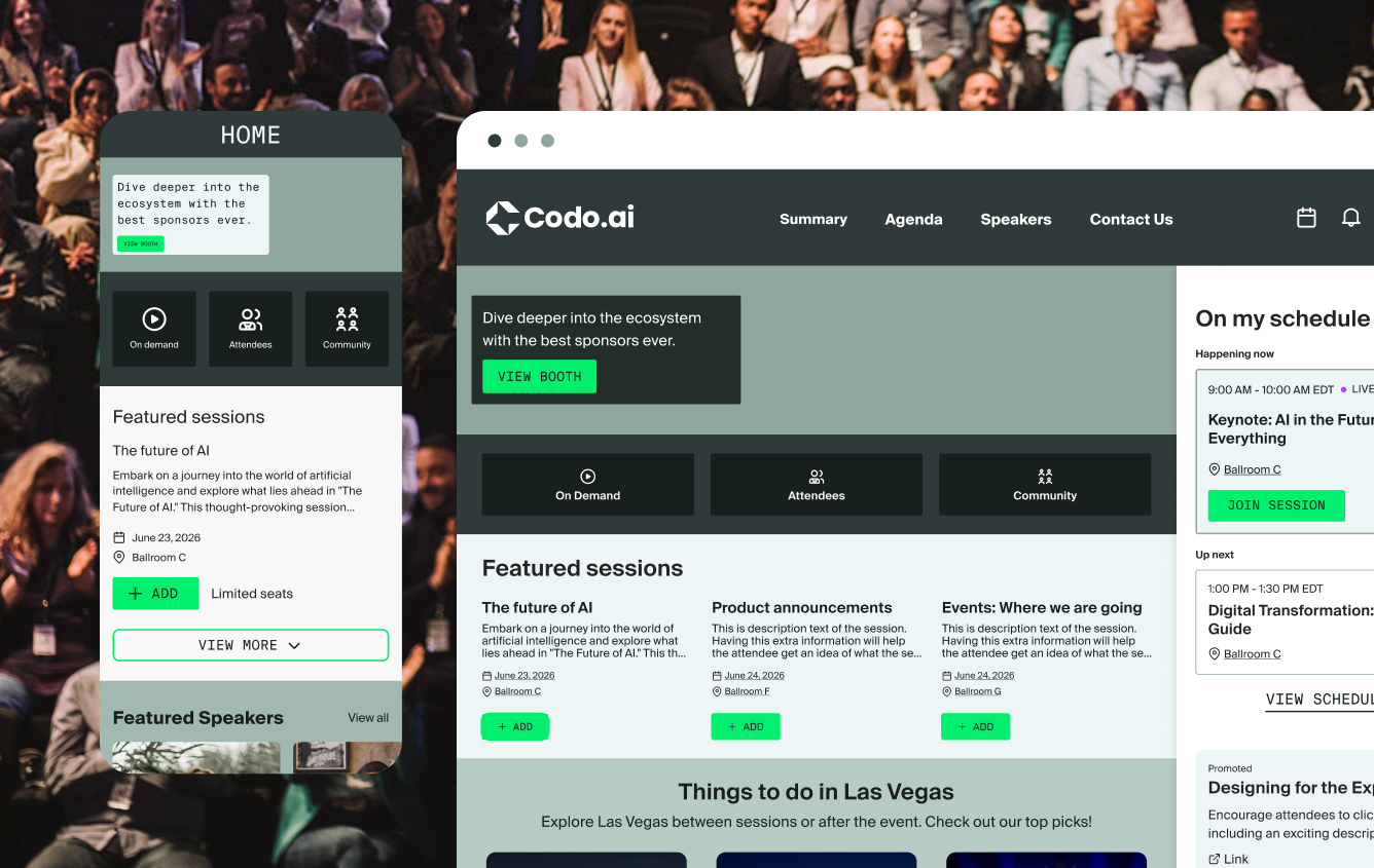 Attendee hub software with attendee agenda and event content