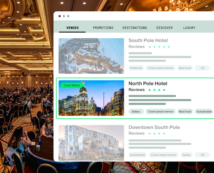 Cvent Match venue search results with a recommended North Pole Hotel