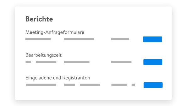 Reports page showing reports on meeting request forms, working time, and invitations and registrations.