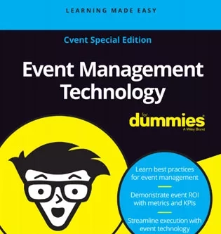 Dummies Cvent Special Edition cover with a cartoon face wearing glasses and the words "Event Management Technology".