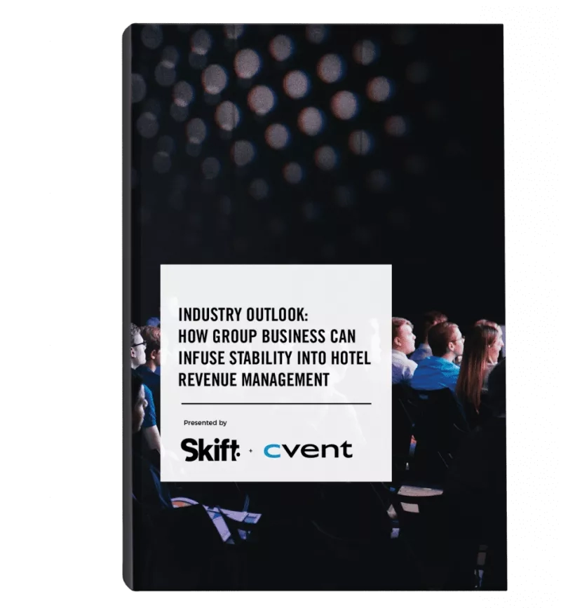 A book image of hotel revenue management for group business, presented by Skift and Cvent.