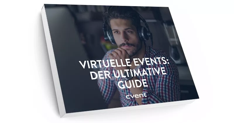 A picture of a man and text that reads "Virtuelle Events: Der Ultimate Guide" in German.