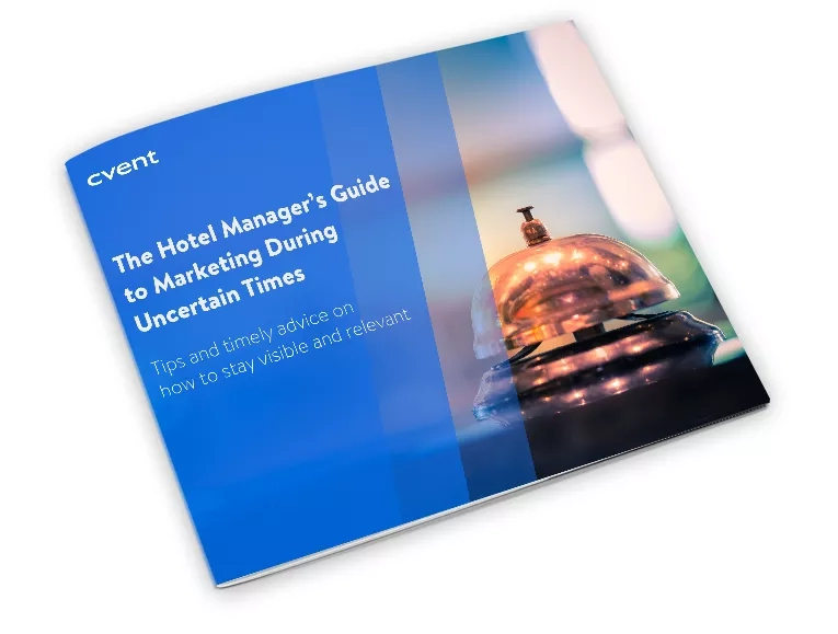 Hotel Manager's Guide to Marketing During Uncertain Times ebook cover with a bell and light.