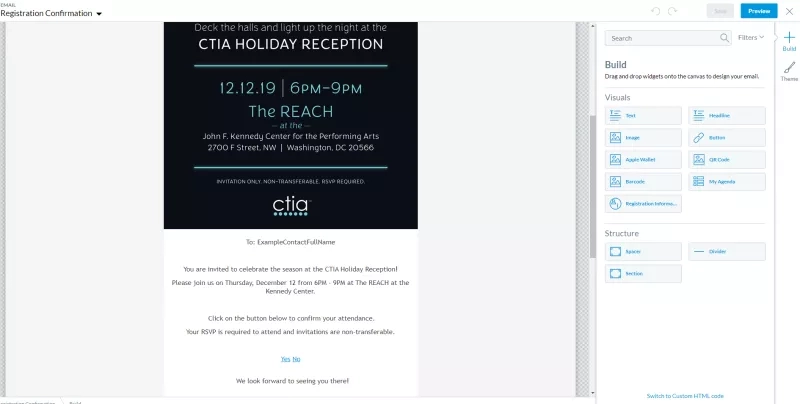 The Reach at the Kennedy Center holiday invitation for December 12, 2019, at 6 PM.