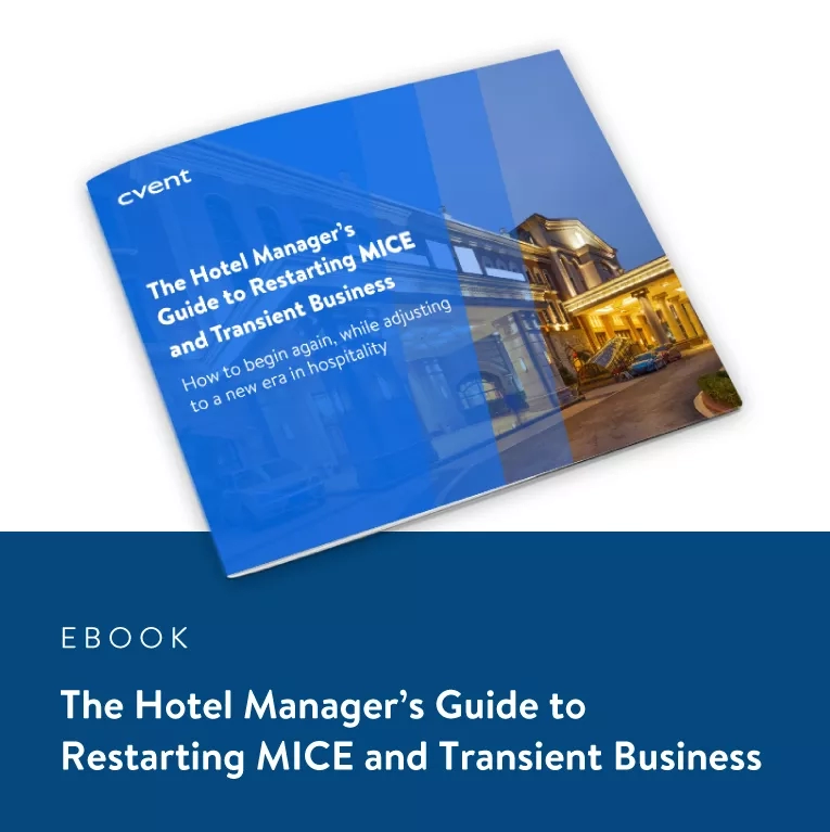 The Hotel Manager’s Guide to Restarting MICE and Transient Business ebook cover image.
