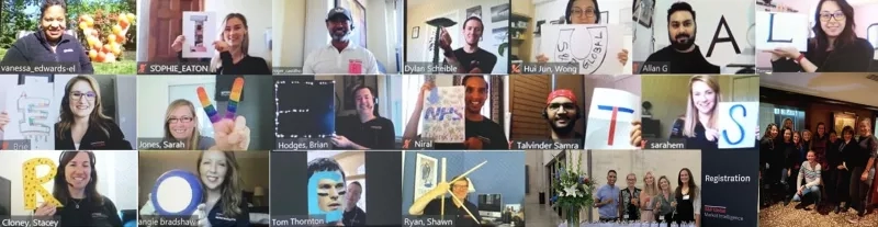 A collage of photos of people at an event with the letters L,A,S,T,R, and E.