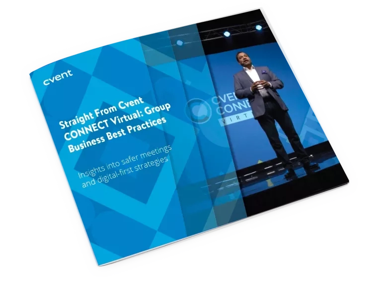 Cover of an ebook about virtual events, featuring a man on stage.