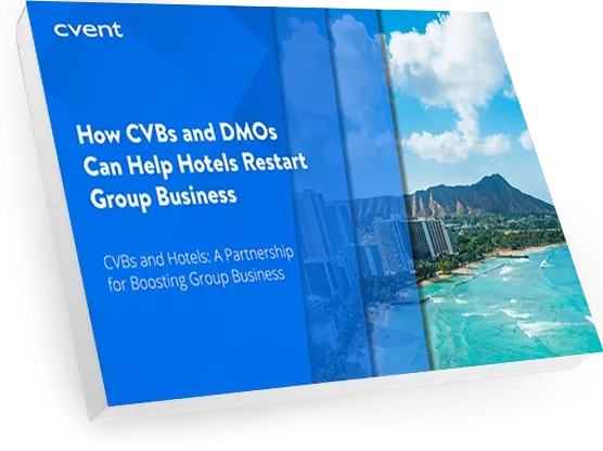 CVBs and DMOs: A partnership for boosting group business, blue cover, architecture, ocean, and clouds.