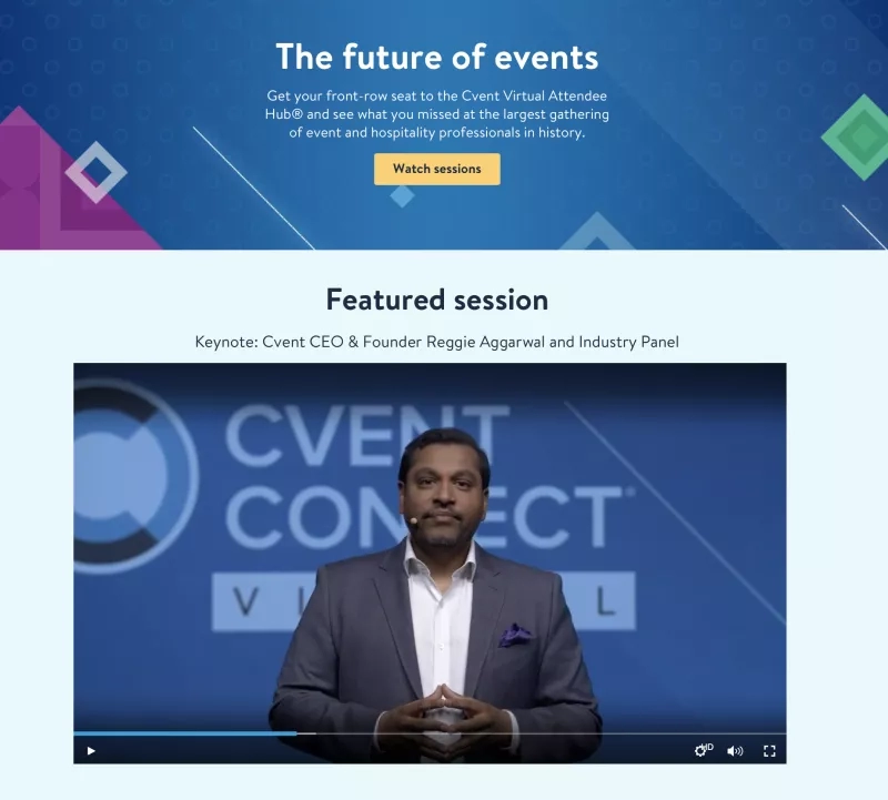 Keynote: Cvent CEO & Founder Reggie Aggarwal and Industry Panel thumbnail with Cvent logo in the top left corner.