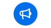 Megaphone icon with a white background and a blue circular border, symbolizing communication and announcements.