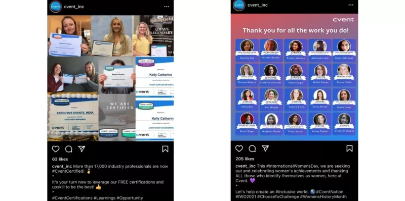 A collage of images of people with certificates, a thank you message, and a message for International Women's Day.