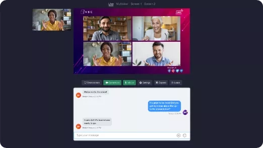 Screenshot of a video conference showing the chatbox and the video feed of the participants.