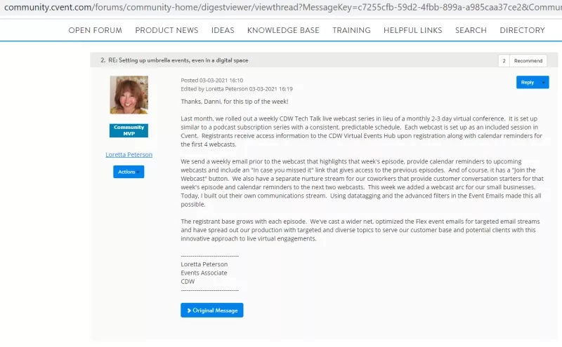 A screenshot of the Cvent Community Blog page that shows the content of a blog post.