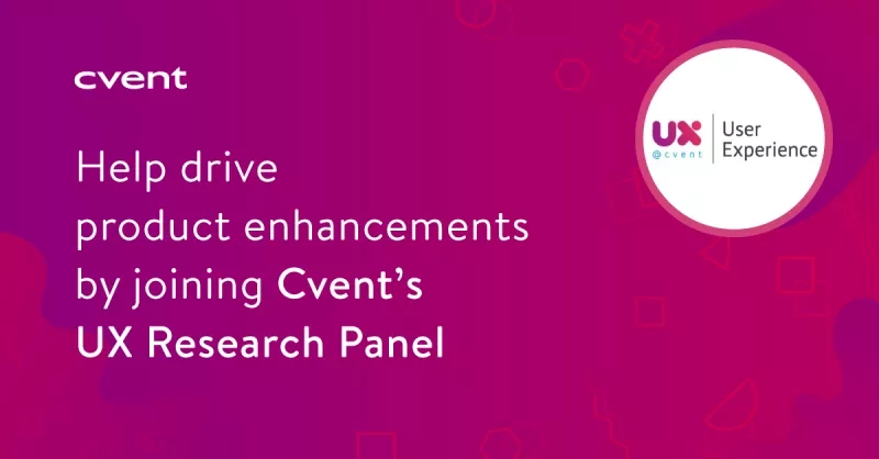 Event UX Research Panel banner with purple background and text that reads "Help drive product enhancements by joining Cvent's UX Research Panel"