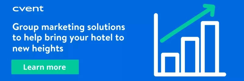 Group marketing solutions to help bring your hotel to new heights image with a blue background.