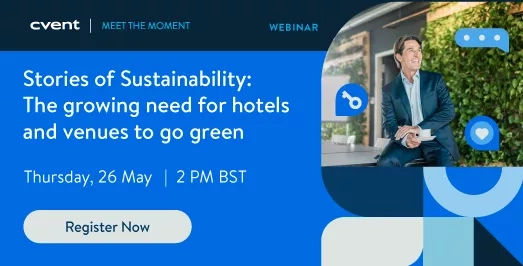 Event poster for webinar about the growing need for hotels and venues to go green.