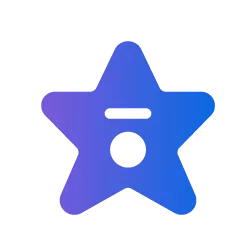 A blue star with a black center and a black line above it on a black background.