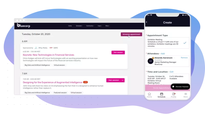 A screenshot of a mobile phone and a laptop showing a schedule for the day.