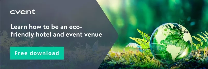 An eco-friendly ebook for hotels and event venues with a grass background and a globe in the center.