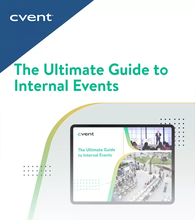 Cover page of the Ultimate Guide to Internal Events with text, architecture, landscaping, and ambiance.