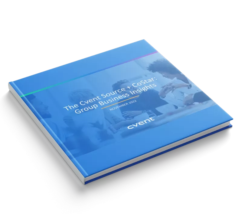 Group Business Insights book by Cvent Source + CoStar, November 2022, shows people in the cover.