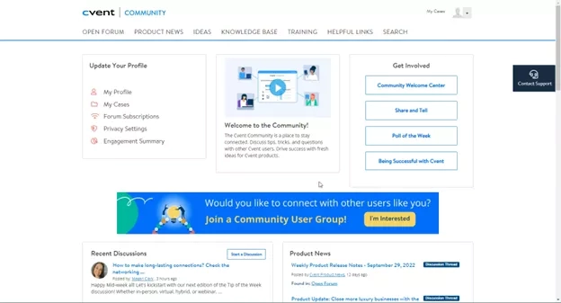Community website showing links to the Community Welcome Center, Share and Tell, and Poll of the Week.