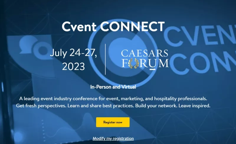 Event Connect 2023 advertisement with a blue background and a yellow heart-shaped logo in the middle.