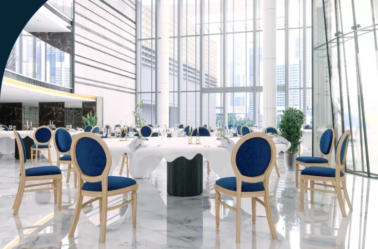 Indoor view of a dining area in the Four Seasons Hotel in Riyadh, Saudi Arabia.