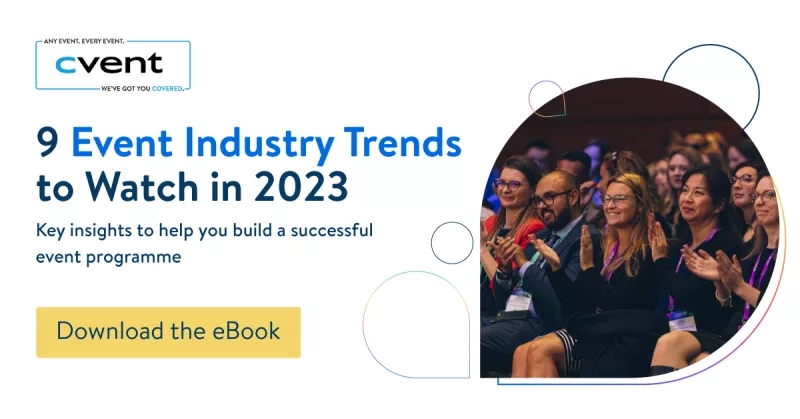 An eBook cover for 9 event industry trends to watch in 2023 by Cvent.