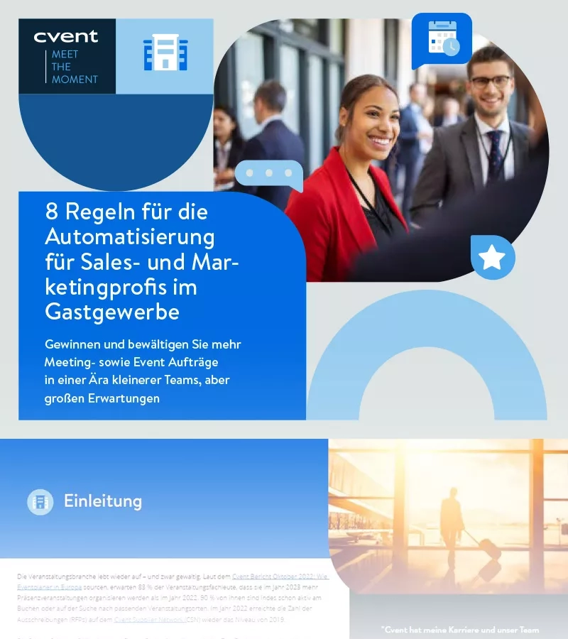 A person and a poster about the 8 rules of automation for sales and marketing professionals.